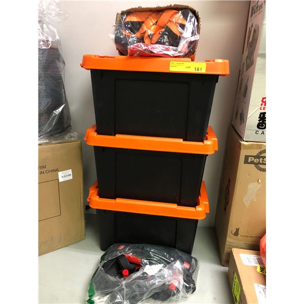 Lot of 3 Black and Orange Storage Boxes with Bessey Straps