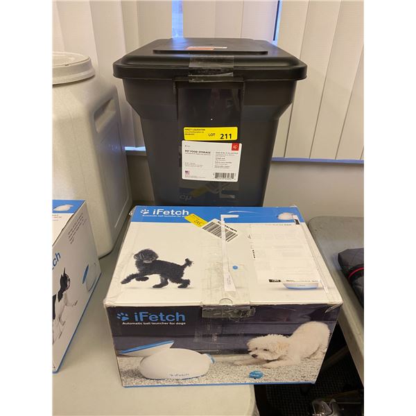 Iris Pet Food Storage Container - holds 42lbs of dry food plus iFetch Automatic ball Launcher for do