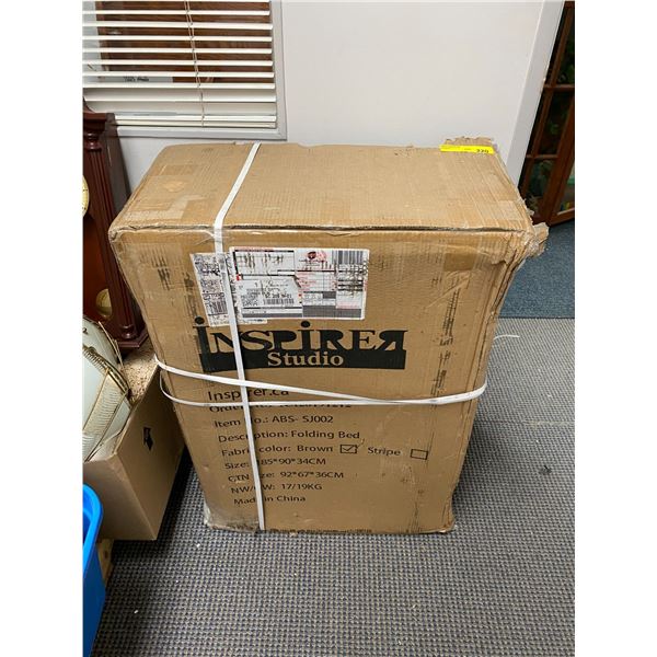 Folding Bed by Inspirer Studio - Brown Fabric - Size 185cmx90cmx34cm