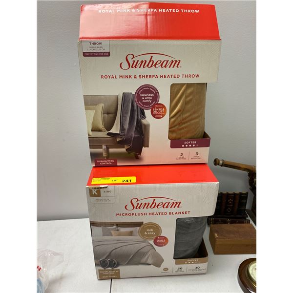 Sunbeam Microplush King Heated Blanket - Grey & Sunbeam Royal Mink & Sherpa Beige Heated Throw