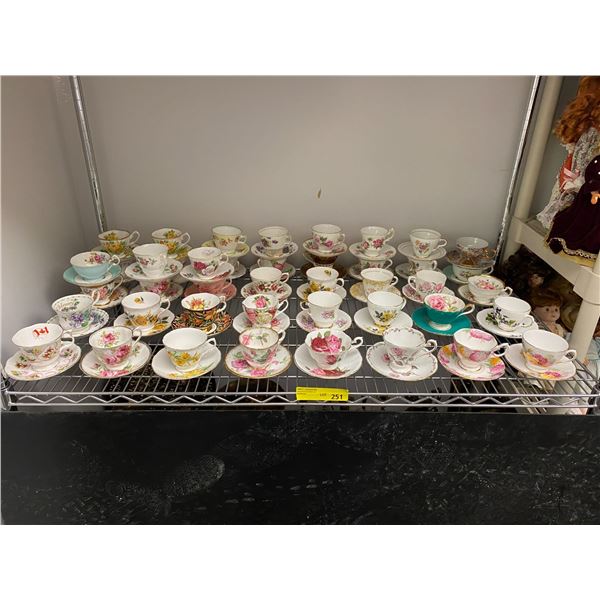 Shelf Lot of China Teacups - Aynsley, Royal Albert, & Royal Standard plus others