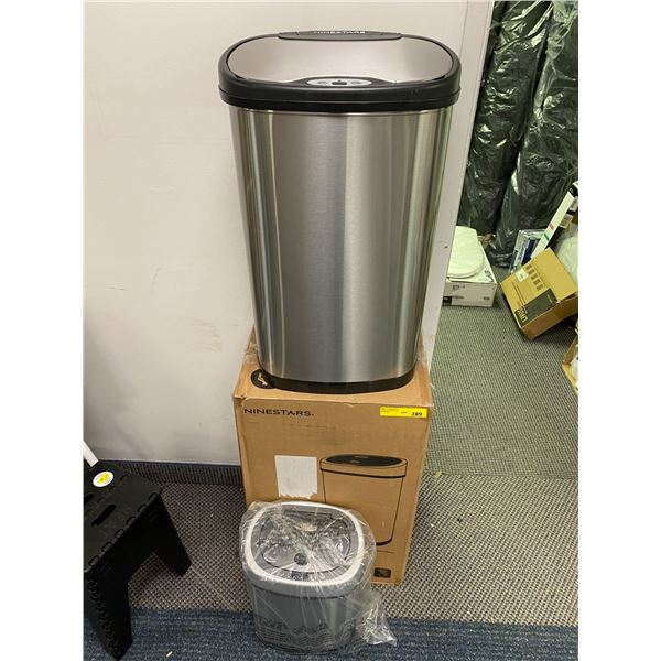 NINESTARS - Two Motion Sensor Trash Cans - 13.2 Gallon & 2.1 Gallon