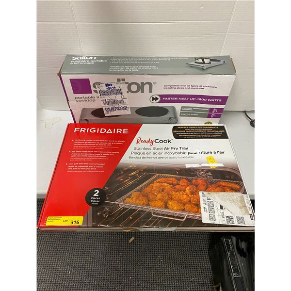 SALTON Portable Infrared Cooktop with Frigidaire Stainless Steel AirFry Tray