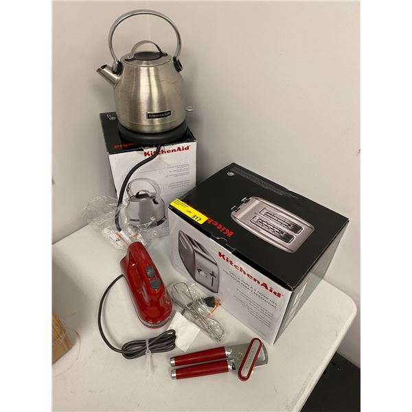 Group of KitchenAid Appliances - Toaster, Kettle, Hand mixer and can opener