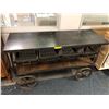 Image 1 : Large Steel and Wood Vintage - Table with Wheels & Pull Out Bins plus Shelf - approx. 60in x 20in x