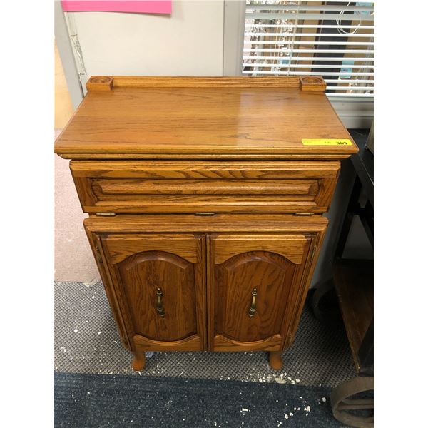 OAK Telephone Table - with desk style hinged door and cupboards below - approx. 25in x 14in x 41in