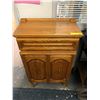 Image 1 : OAK Telephone Table - with desk style hinged door and cupboards below - approx. 25in x 14in x 41in