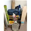 Image 1 : Misc. Lot of Rabbit Cage, Arm Chairs, Bench, Bulleting Boards, Metal Suitcase & Umbrella Stand