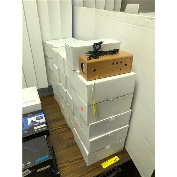 35 boxes of wood projector clocks with USB Plugs