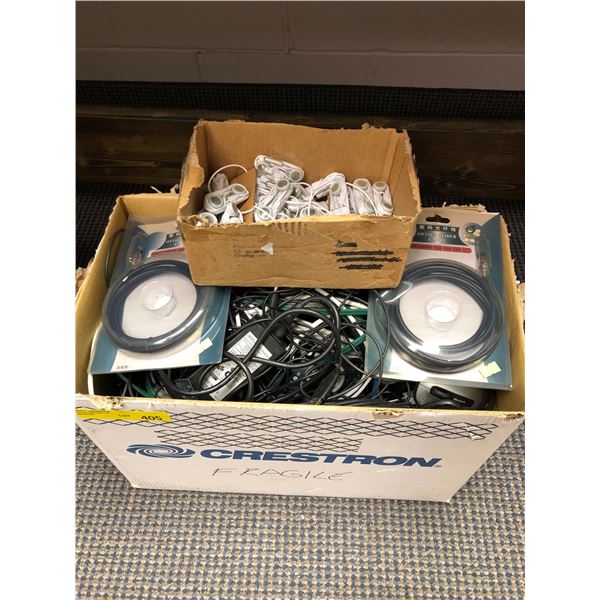 Box of Misc. Cables and Earphones