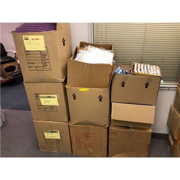 9 Boxes from Turner & Hooch with pillow/pillow cases, paint, and plastic lettering