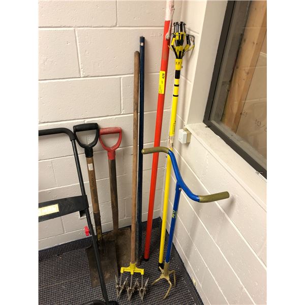 Group of Estate Garden Tools - Claw, Extension Trimmer, Cultivator and Shovels