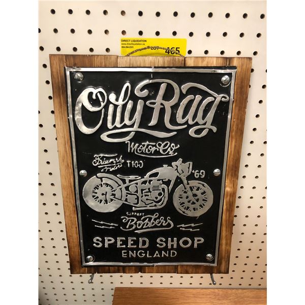 Oily Rag Motor Oil Speed Shop - Wood Reproduction Sign - approx. 1 1/2in x 15 1/2in