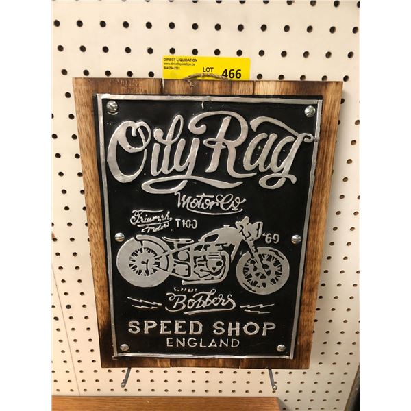 Oily Rag Motor Oil Speed Shop - Wood Reproduction Sign - approx. 1 1/2in x 15 1/2in