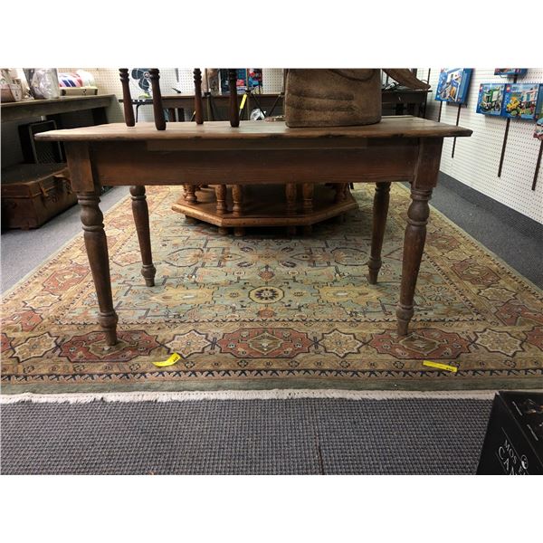 Area Carpet - with fringed ends - Green Beige and Rust Middle Eastern Pattern - approx. 7ft 6in x 10