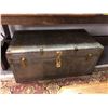 Image 1 : Large Metal Trunk with Leather Carrying Straps - 39in x 20in x 18in