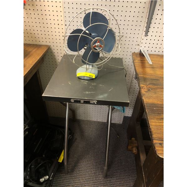 Vintage Fan - Silex Handy Breeze - approx. 14in tall with metal table with electrical plugs and swit