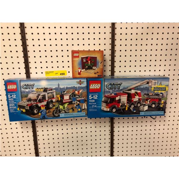 3 LEGO Items - Includes Lego City 7289 Firetruck w/ 214 pieces, Lego City Model 4433 Dirt Bike Trans