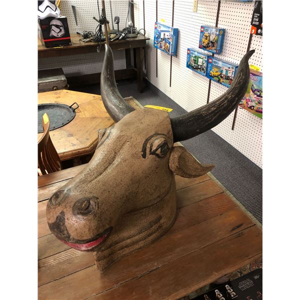 Carved & Painted Bull with Horns - approx. 36in x 24in x 17in