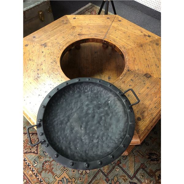 Large Hexagon Mexican Style Table with center black metal cooking area - approx. 4 feet across by 19