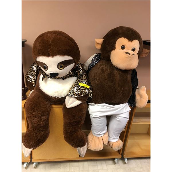 Two Large Stuffed Animals - Monkey & Sloth
