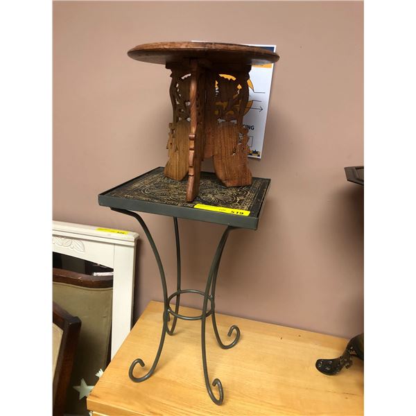 Two Small Tables - one metal and one wood folding Chinese style table