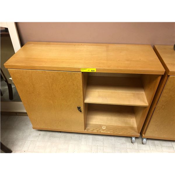 Birds Eye Natural Maple Veneer Rolling Shelving Unit with Cupboard
