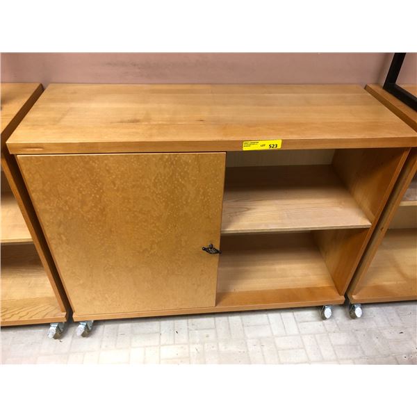 Birds Eye Natural Maple Veneer Rolling Shelving Unit with Cupboard