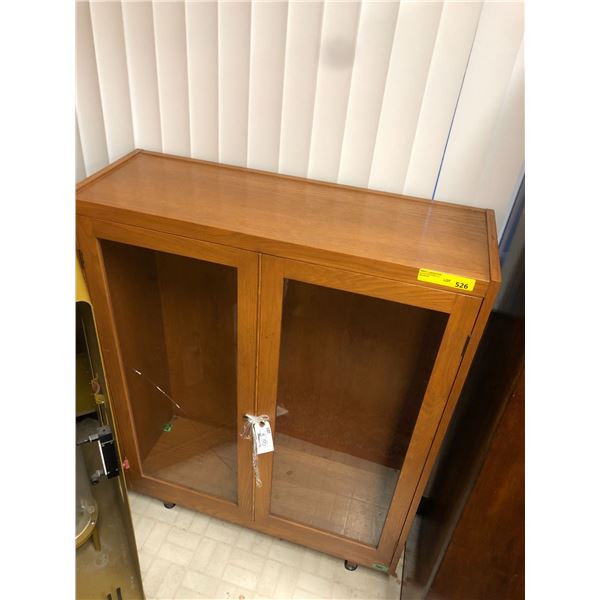 Oak Display Cabinet - with one broken glass panel - 36in x 12 1/2in x 47in