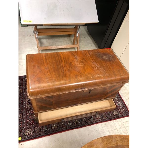 Large Wood Steamer Trunk with Key - Cedar Lining and bottom Drawer - approx. 40in x 20in x 25in