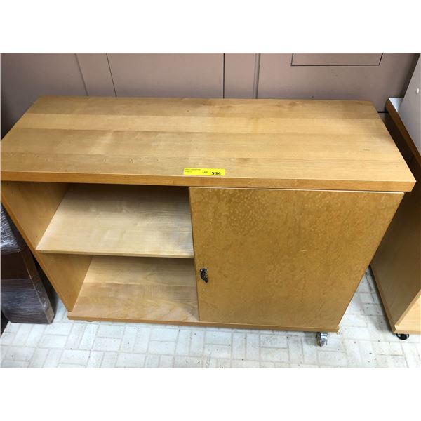 Birds Eye Natural Maple Veneer Rolling Shelving Unit with Cupboard