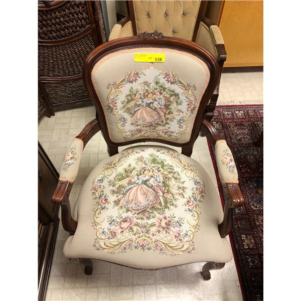 Antique Needlepoint Armchair  with needlepoint armrests - approx. 24in x 25in x 37in