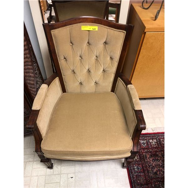 Upholstered Beige Armchair - approx. 25in x 28in x 37in