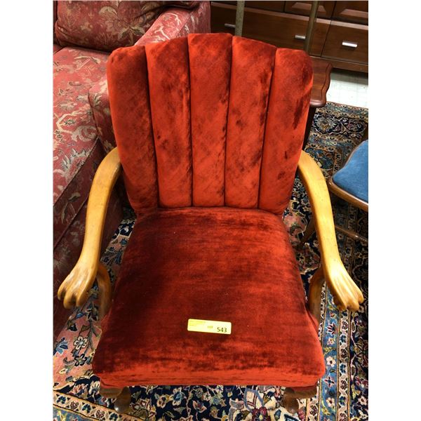 Antique Red Velour Armchair - approx. 25in x 28in x 35in
