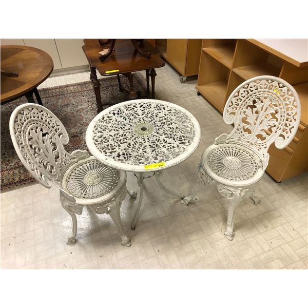 White Aluminum Outdoor Bistro Set - Table and two chairs