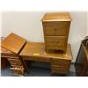 Image 1 : Wood Desk with three drawers and matching Bedside Table with two drawers - Desk approx. 39in x 16in