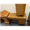 Image 2 : Wood Desk with three drawers and matching Bedside Table with two drawers - Desk approx. 39in x 16in