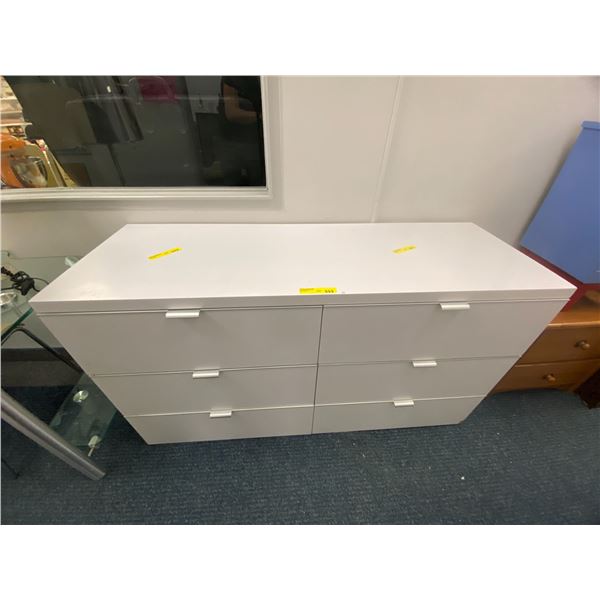 One White Dresser with 6 drawers and Metal Pulls - approx.  57 1/2in x 20in x 32in