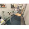 Image 1 : Glass & Chrome Desk with Shelf and Wood Chair - missing glass riser - approx. 47in x 27in x 28in