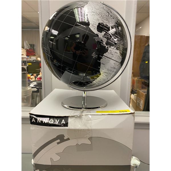 12" Metallic Black Globe - rotating on a silver metal arc and base