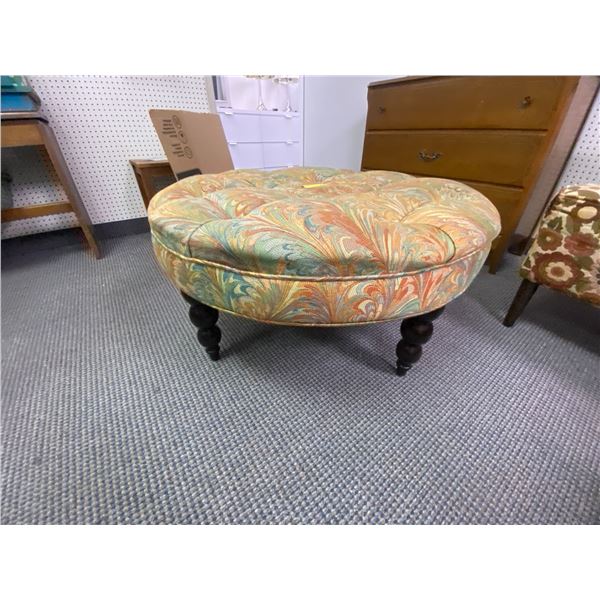 Vintage Round upholstered ottoman - approx. 35in wide x 17in tall