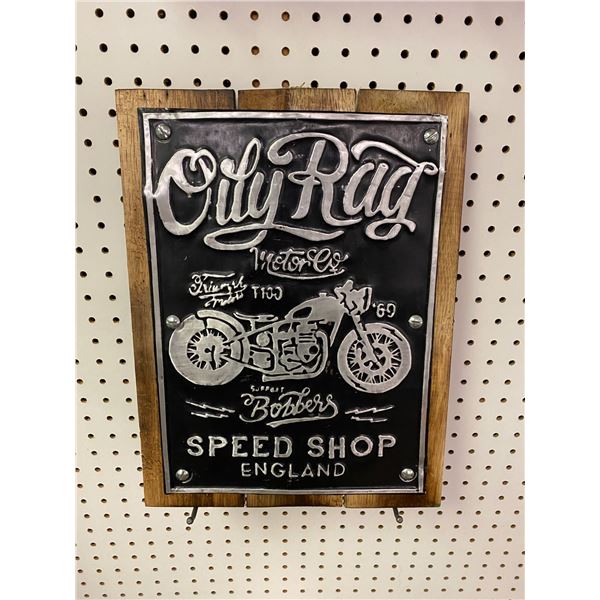 Oily Rag Motor Oil Speed Shop - Wood Reproduction Sign - approx. 1 1/2in x 15 1/2in