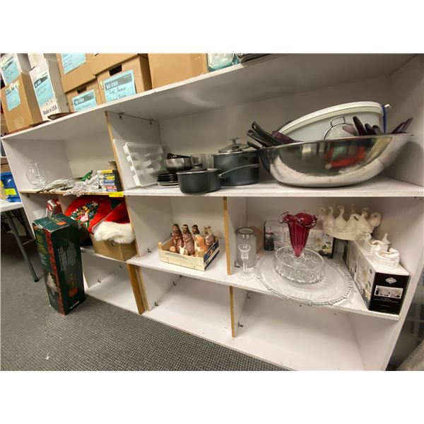 from Turner & Hooch - Shelf lot of misc. kitchen ware, Nintendo Games, Pottery, Christmas Items & Gl