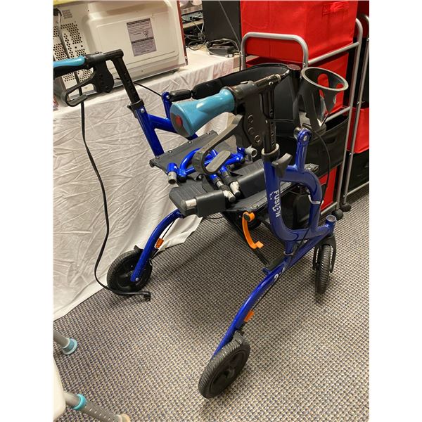 Airgo Fusion Blue Walker with bath safety seat and black cane