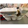 Image 1 : White Plastic Storage containers with some contents plus three rolling underbed boxes and laundry ha