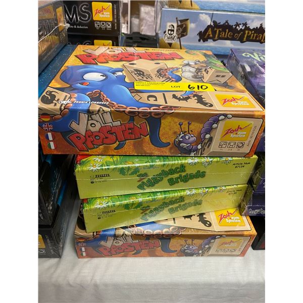 Lot of 4 -  Board Games - Voll Pfosten - a rapid reaction game x 2 / Piggyback Brigade x 2 -  new in