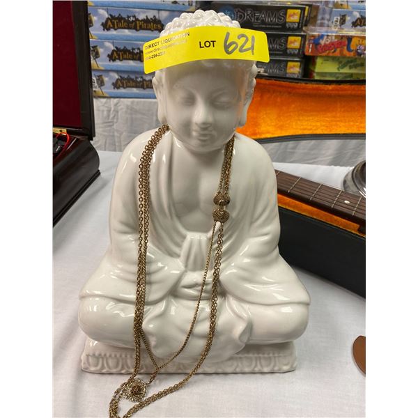 White Porcelain Buddha with Black Jewellery Box with costume jewellery