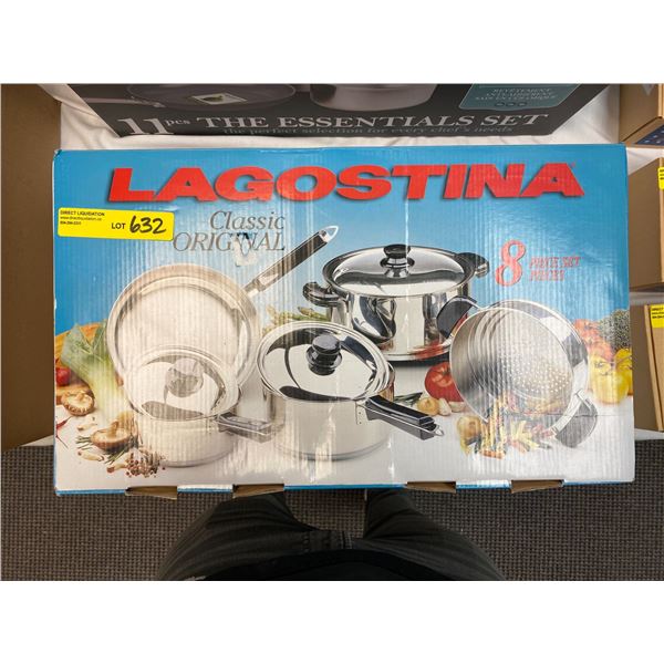 LAGOSTINA 8 Piece Cookware Set with Lifetime Warranty - Stainless Steel - Made in Italy - New In Box