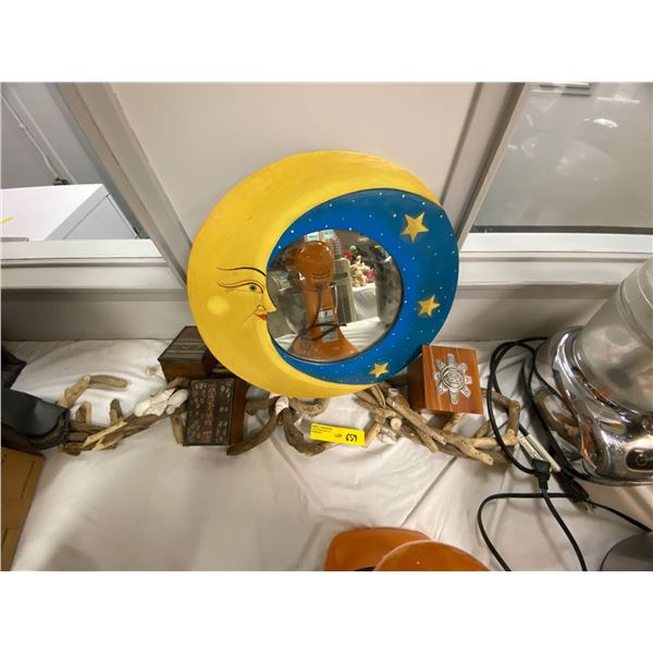 Misc. Collection of Wood boxes, mirror, and Shell/Driftwood from over Emily's mantel from Turner & H