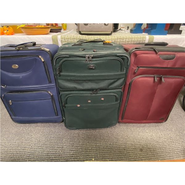 Lot of 3 Large Luggage Bags - Maroon, Green & Blue - Skyway & American Tourist
